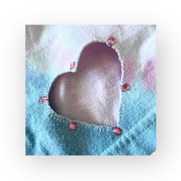 Soffe ❤︎︎ Hand Tie Dye Embellished Shorts ❤︎︎ Heart Cut Out ❤︎︎ Pink Blue ❤︎︎ XS - Picture 3 of 13